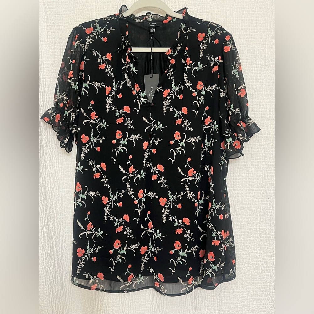 NWT Haver Women’s Multicolored Ruffled Relaxed Blouse